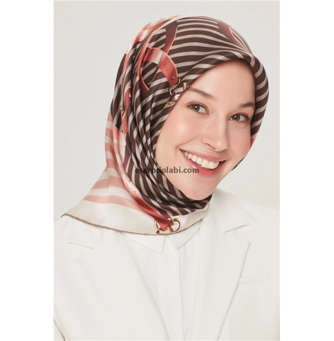 Armine İpek Eşarp 8529D-32 sura ipek çift yönlü kahve yavruağzı eşarp